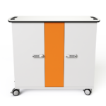 A mobile charging cart for iPads protected by Kids Case style protective cases. The charging trolley is secured with digital code locks.