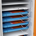 Cable management detail for a charging trolley for iPads in Kids case protective cases for young children.