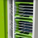 iPad trolley with carrying baskets for 32 iPads showing close up details with cable management & LEDs