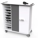Een mobiele trolley voor het opladen van draadloze hoofdtelefoons met ingebouwde USB-C voeding