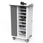 Armoire ou chariot de rangement pour casque d'écoute avec chargeur USB-C intégré.