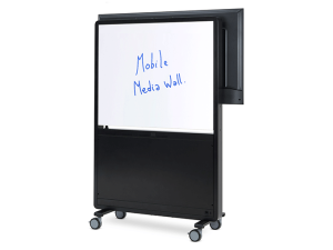 Mobile stand for large display screens powered by rechargeable batteries