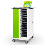 Apple MacBook Neo laptop charging trolley for 16 Neo 13" laptops with a Neo open on top of the trolley