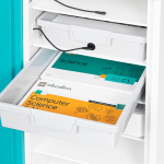 LEGO Science instruction booklet storage in a dedicated tray stored inside a LEGO Science charging trolley