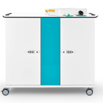 LEGO Science and LEGO Computer Science & AI charging trolley for 8 kits and USB-C charging of 32 motors, sensors and controllers. Doors closed and locked with digital code locks.