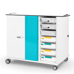 LEGO Science and LEGO Computer Science & AI charging trolley for 8 kits and USB-C charging of 32 motors, sensors and controllers. Doors locked with digital code locks.
