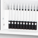 A wall mount charging cabinet for iPads with USB-C charging and storage for 10 or 20 Logitech Crayons