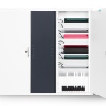 iPad wall mount charging cabinet with integrated USB-C charging for 20 iPads with charge & presence status LED indicators and charging for 20 Apple pencils with Lightning connectors