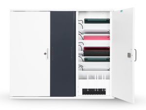 iPad wall mount charging cabinet with integrated USB-C charging for 20 iPads with charge & presence status LED indicators and charging for 20 Apple pencils with Lightning connectors
