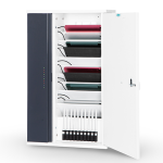 A wall mount USB-C charging cabinet for 10 iPads with USB-C charging and storage for 10 Logitech Crayons